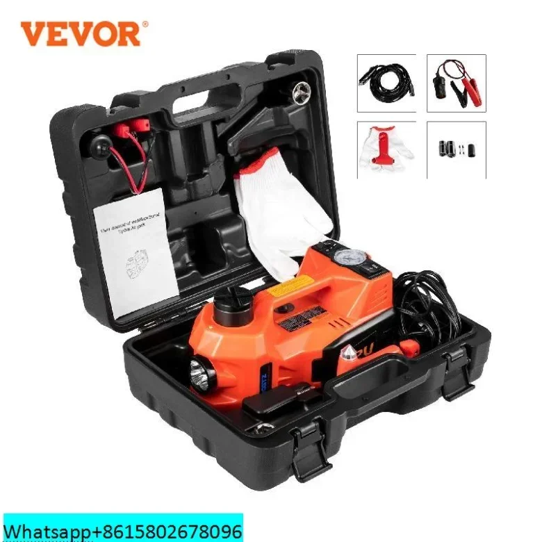 VEVOR 5 Ton 12V Car Jack Electric Hydraulic Jack Kit 45CM + Wrench Tire Inflator LED Light Portable Tire Lifting Car Repair Tool