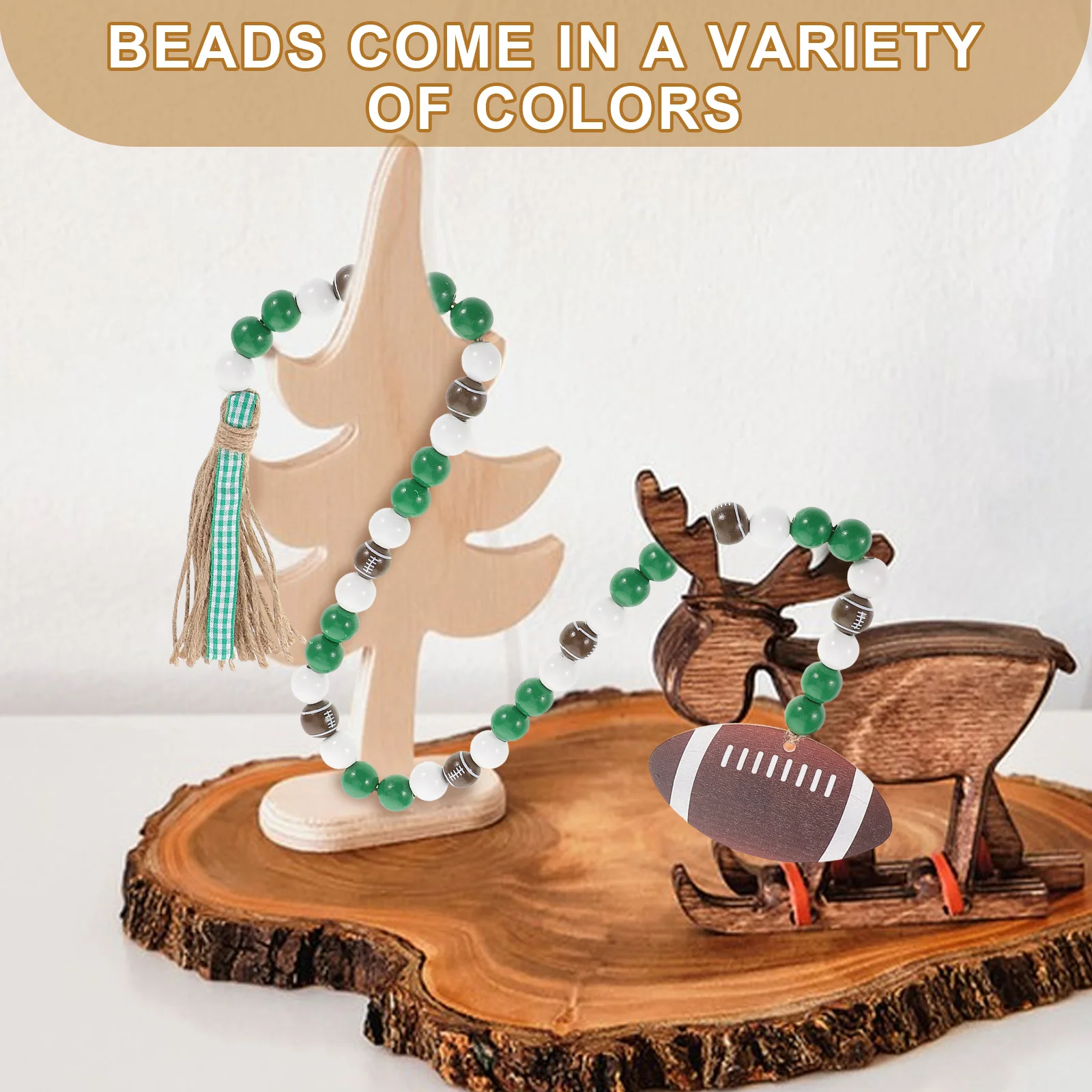 

Wood Bead Garland Rugby Tag Rustic Wall Hanging Decor For Home Party Garden Wooden Beaded Decoration Hanging Ornament