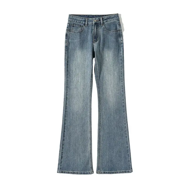 คอลเลกชันฤดูใบไม้ร่วงใหม่ของกางเกงยีนส์ทรงหลวมเอวกลาง-ต่ำสไตล์เรโทรเนื้อผ้าลายไม้ไผ่แบบอเมริกันสำหรับผู้หญิง