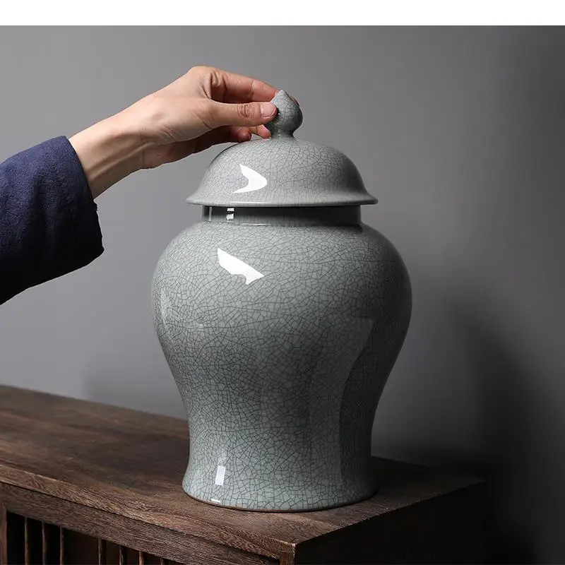 Ice Crackle Texture Ceramic Storage Jars with Lid Tea Caddy Porcelain General Ginger Jar Desk Decoration Cosmetic Container