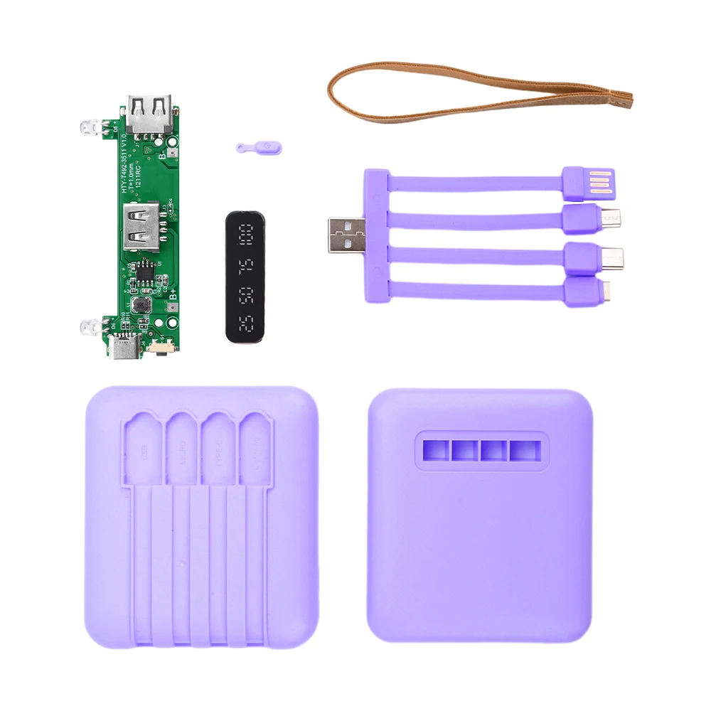 Self-wired Detachable 4-wire 3 Cells 18650 Battery Mobile Power Kits DIY Charging Treasure Kit With LED Light