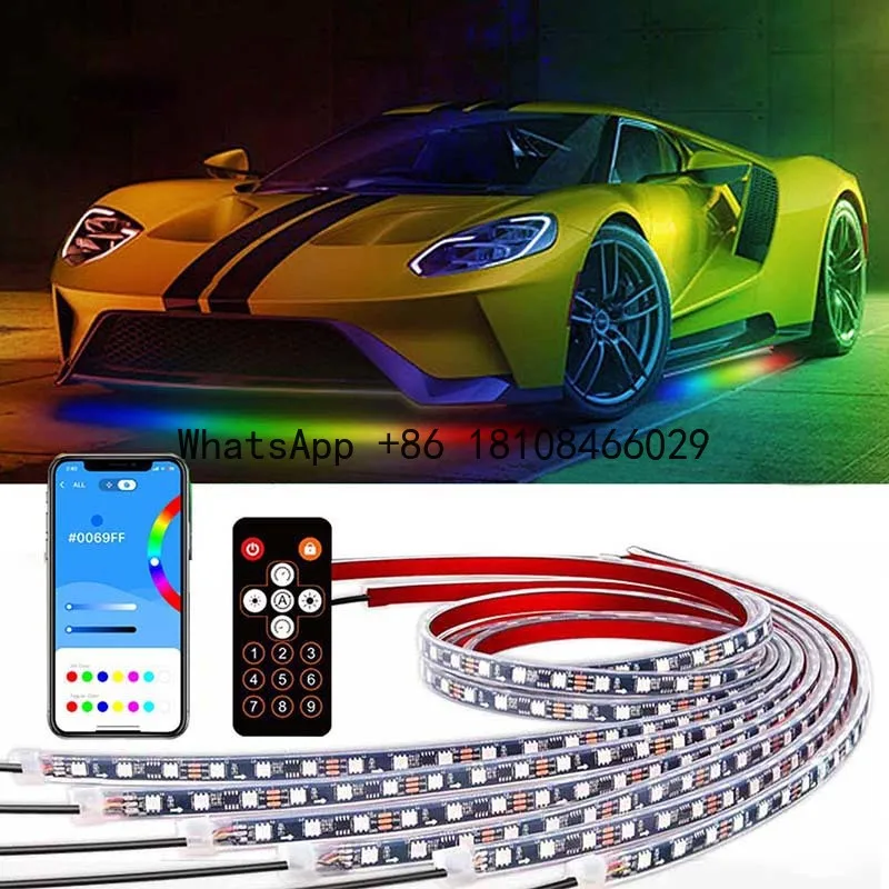 

High Quality 6 Pcs Car Underglow Neon Accent Strip Light Wireless Remote Control RGBIC Underbody Light Strips for Car SUV