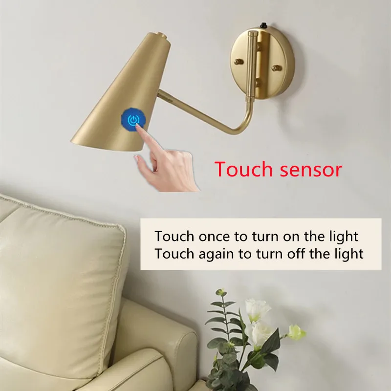 Lámparas de pared con interruptor de Sensor táctil, luces LED modernas, brazo largo oscilante ajustable, iluminación interna para el hogar, candelabro de decoración de cabecera