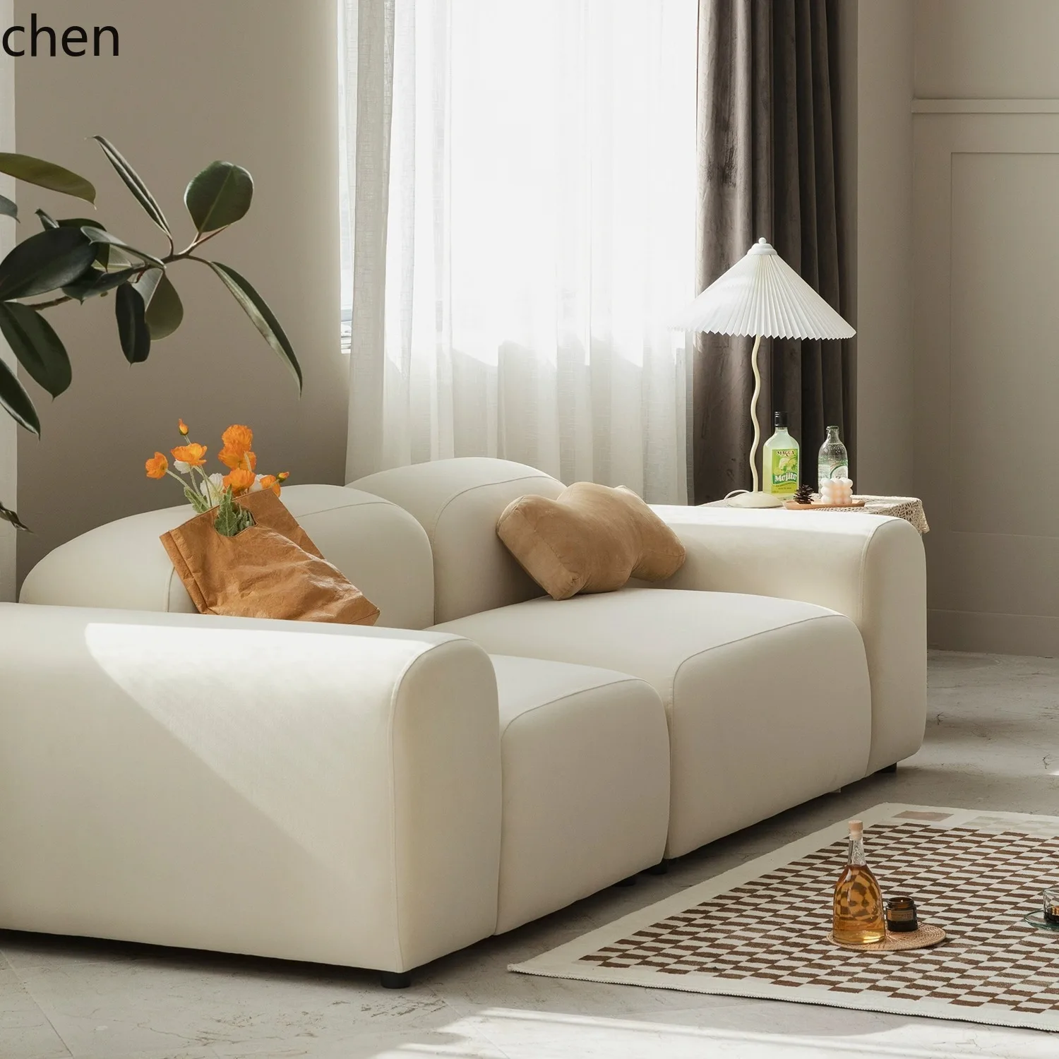HTT كريم الرياح التوفو كتلة وحدة أريكة غرفة المعيشة شقة صغيرة بسيطة وابي ساندي الرياح السرير والإفطار نسيج مزدوج #4
