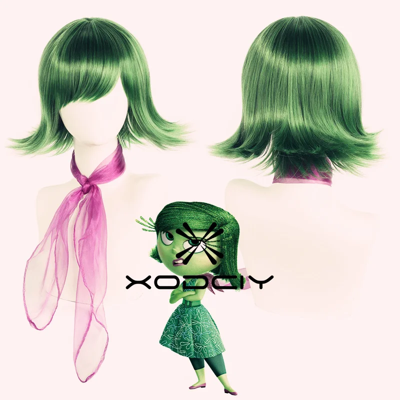 Inside Out Disgust Cosplay Wig Green wig Disgust Cosplay Costume for Women Girl Halloween Christmas School Party Cosplay Wigs