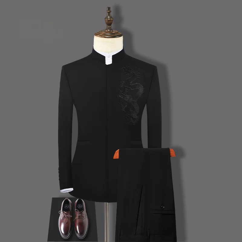 costume-de-mariage-style-chinois-pour-homme-veste-zhongshan-rouge-fonce-a-motif-dragon-tenue-de-spectacle-automne-en-polyester-pour-jeunes