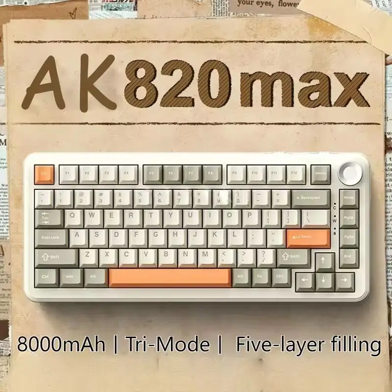 AJAZZ AK820 Max Plus Tri Mode Mechanical Keyboard Wireless Bluetooth Wired Rgb Hot Swap Gasket Game Office Keyboard With Knob