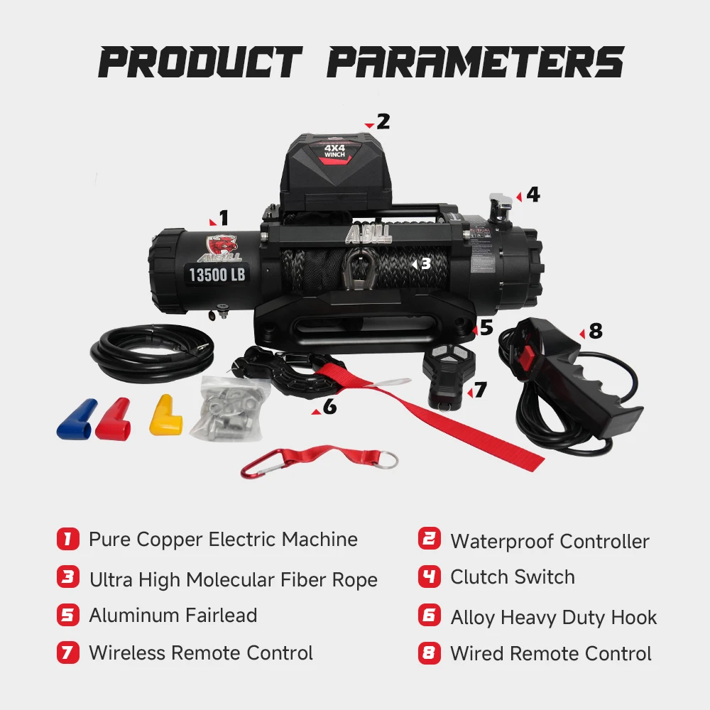 Ambull محرك طاقة كبير 13500lb 4x4 مركبات الطرق الوعرة لاقط جيب الثقيلة ونش سريع السرعة ونش كهربائي مقاوم للماء