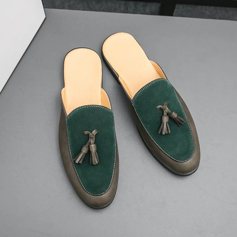 Tassel Mules Men Backless Mule Slippers Backless Loafers Summer Soft Leather Open Back Casual Slide Sandals Shoes for Daily Wear