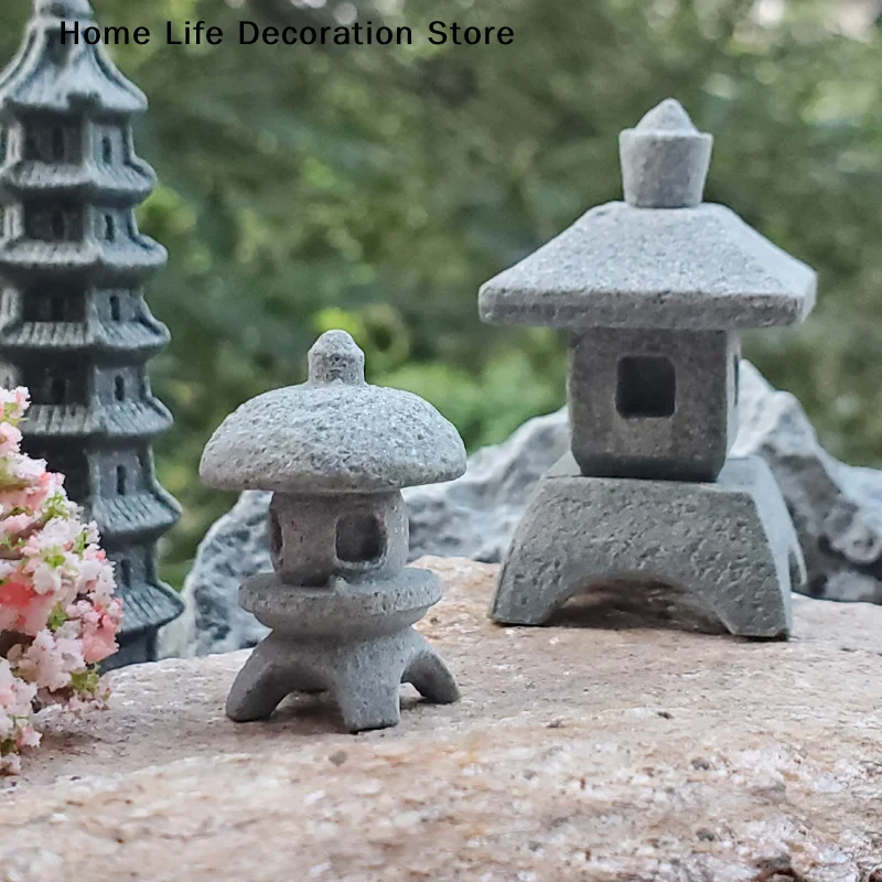 Retro Gazebo Chinese Lanterns Mini Pagoda Model Decoration Stone Miniature Statue Sandstone Garden Fish Tank Decor Accessories