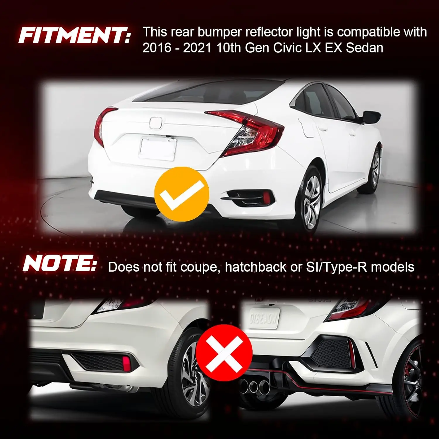 For Honda 10th Gen Civic LX EX Sedan 2016-2021 LED Rear Bumper Lights Taillight Assembly Brake Reverse Dynamic Turn Signal Light