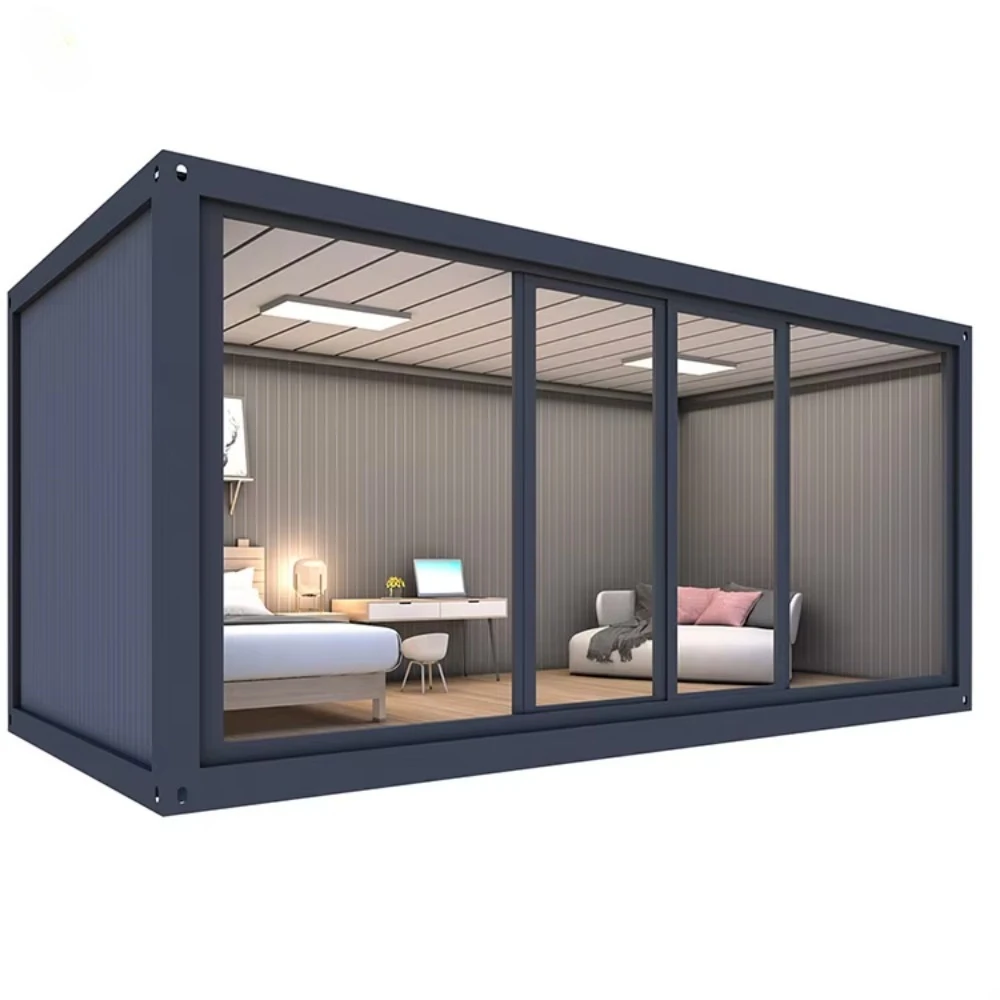 

Tiny Mobile Modular Flat Pack Living Prefab Hotel 20ft 40ft Ready Made Flat Pack Container House with Glass Door