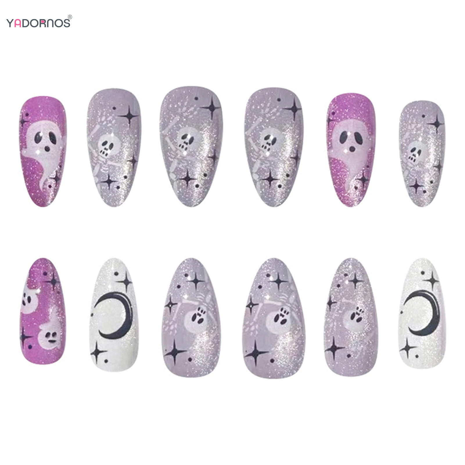 24 шт. Аврора фиолетовые накладные ногти Хэллоуин тема флэш кошачий глаз Накладные ногти Типсы искусственные ногти многоразовые рисунки рисунков