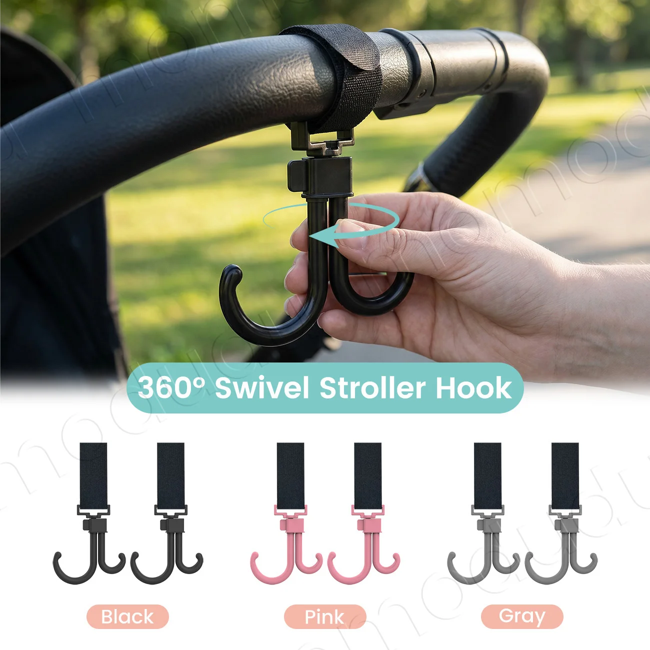 360° Rotatable Baby Stroller Hook, Universal Bag Hanger Clip, Double Swivel Pram Organizer Hanger Accessories, 2Pcs/Set