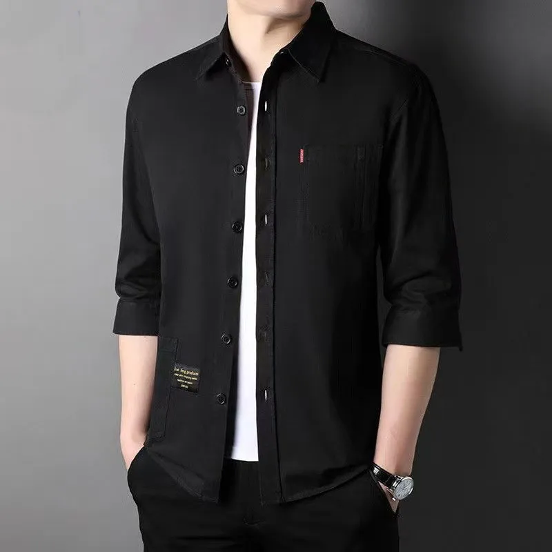 

Новая летняя мужская хлопковая рабочая рубашка свободного кроя с рукавом три четверти, дышащая, удобная, повседневная верхняя одежда