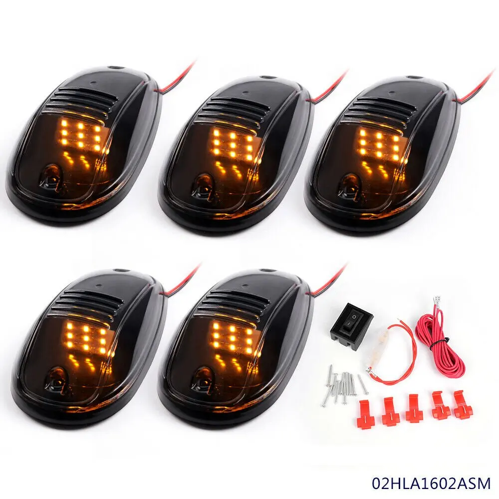 9 Amber LED Marker Lamps W/ Wiring Kit Fit for 5PCS Roof Top Cab Clear Lights