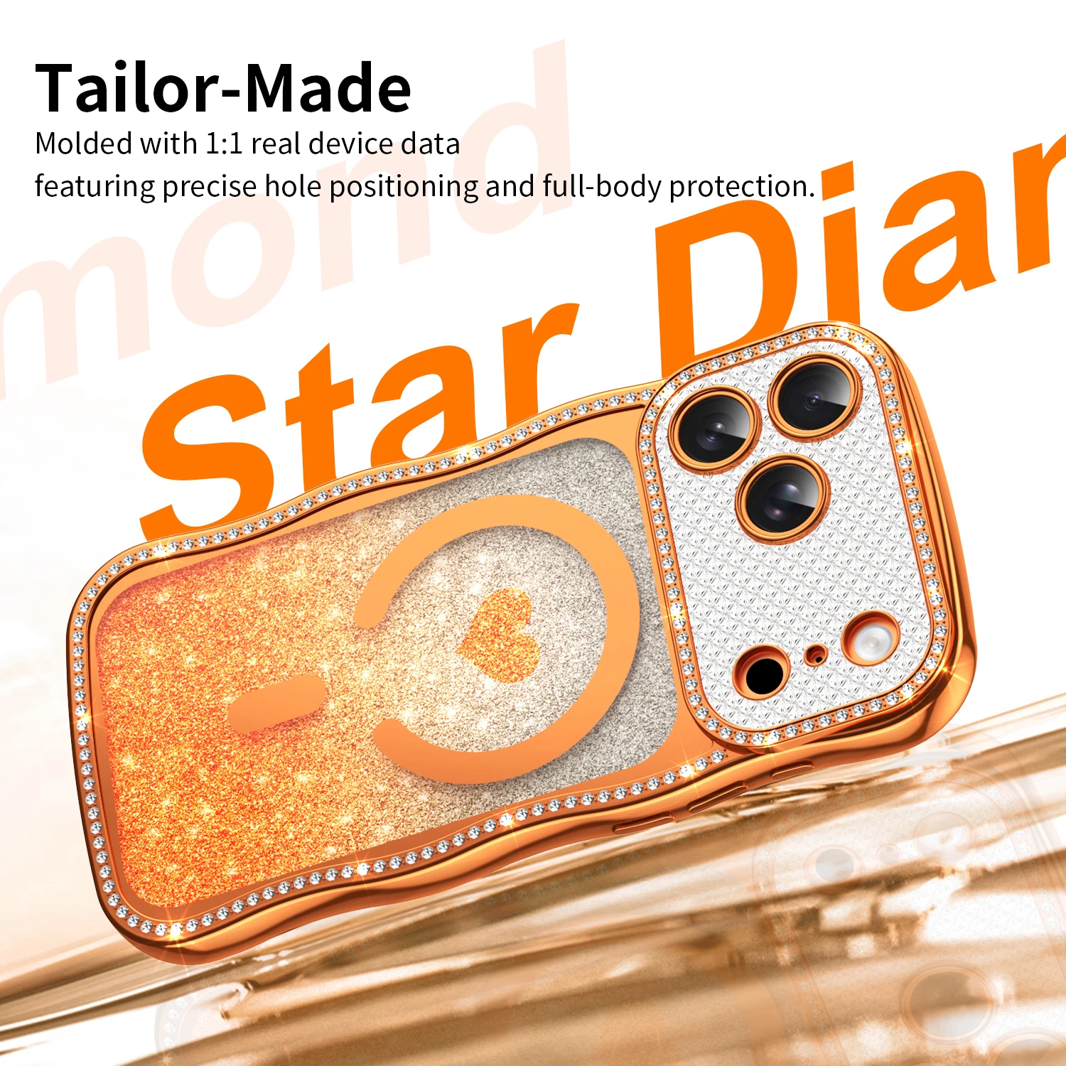 Electroplating TPU Cover For iPhone 17 Pro Max Air 14 15 16 Plus Pro Max Case Clear Heart Glitter Wavy Magnetic Shockproof Shell view 3