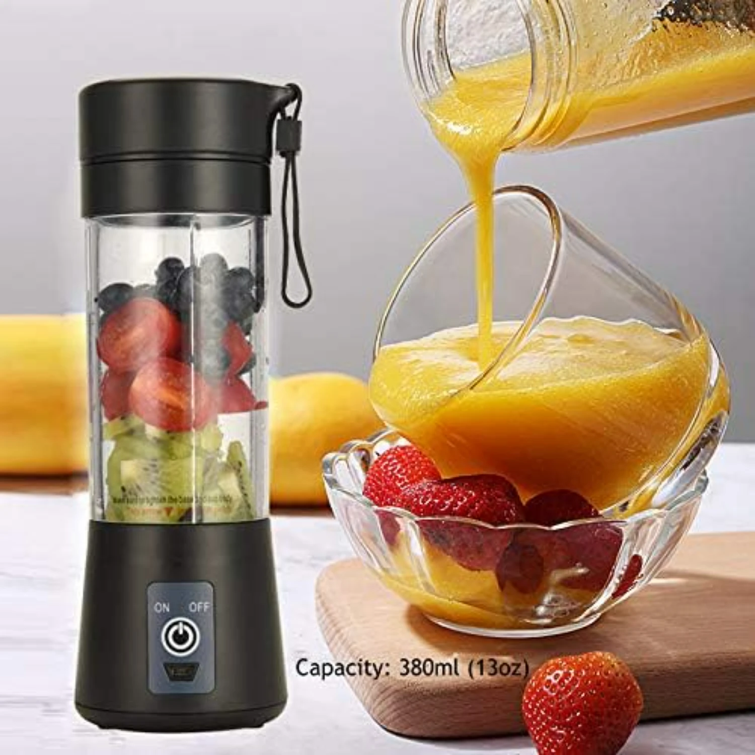 Licuadora portátil con taza exprimidora USB, baterías recargables de 2000 mAh, batidora de frutas de 13 oz para batidos, batidos, comida para bebés, mini viaje