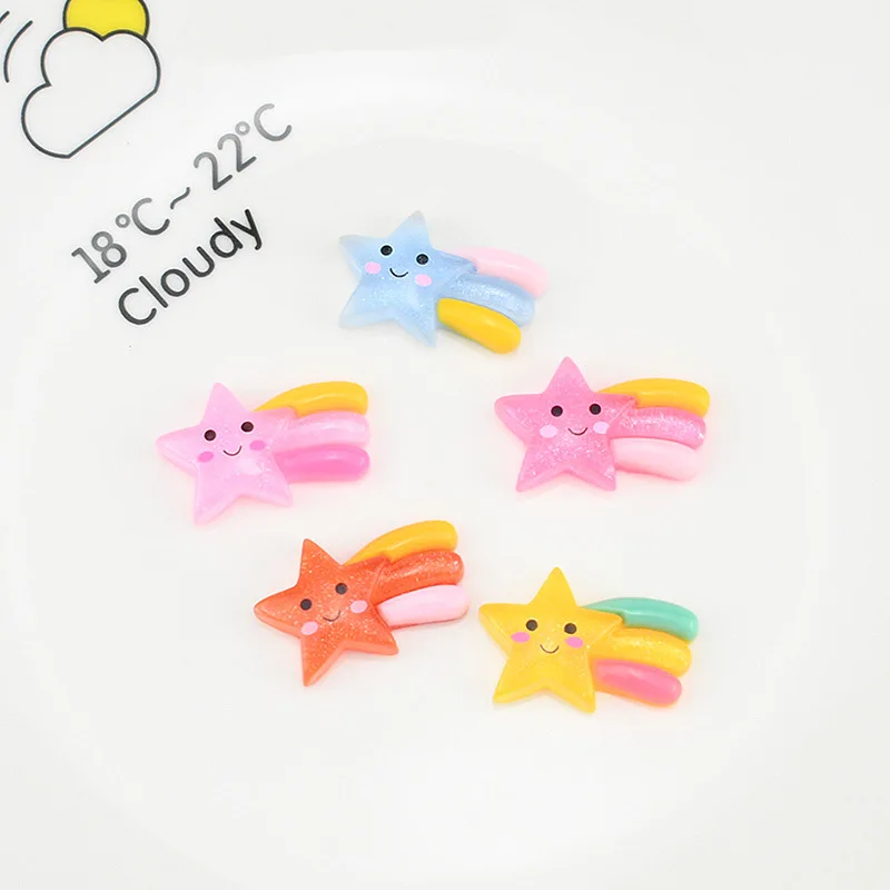 

10Pcs Cute Sparkling Smiling Face Pentagram Star Rainbow Resin Jewelry Accessories Junk Phone Case Storage Box Hairpin Charms