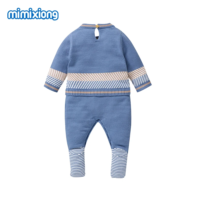 Baby Boys Rompers Clothes 0-9m Newborn Infant Blue Crew Neck Long Sleeve Knitted Jumpsuits Playsuit Autumn Winter Toddler Outfit