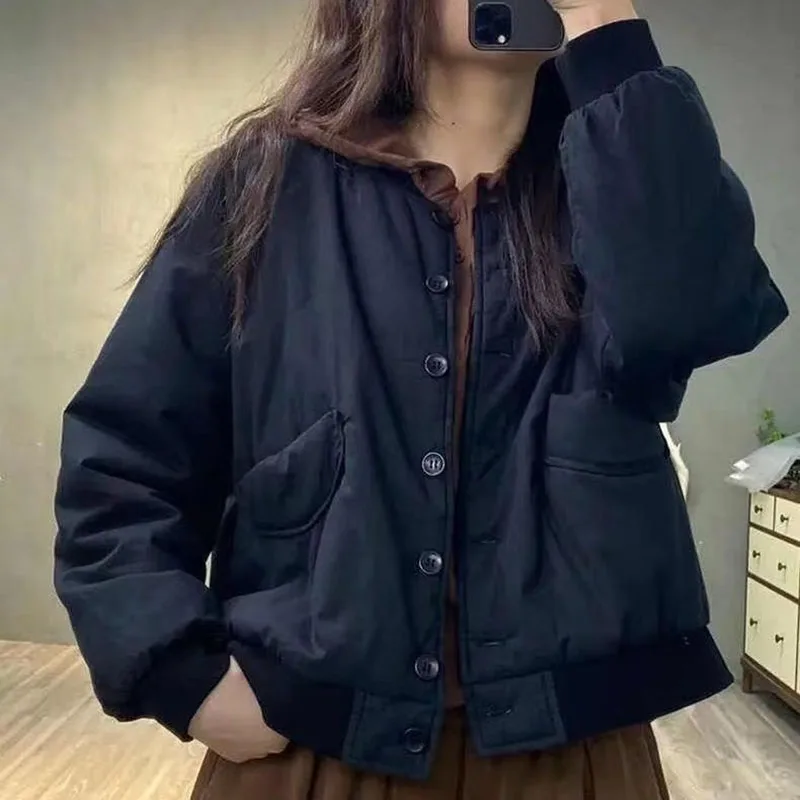 جيوب غير رسمية ملابس خارجية من القطن الناعم سترة فضفاضة للخريف والشتاء للنساء من الكتان الدافئ معطف بصدر واحد أدبي #5