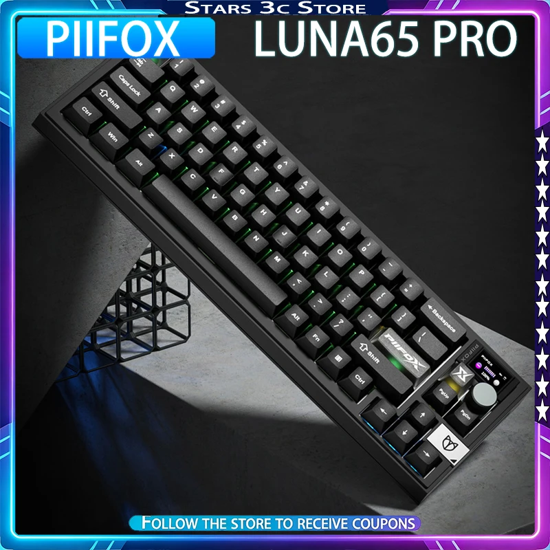 PIIFOX Luna65 Pro Mechanical Keyboard Wireless Tri Mode Hot Swappable Screen, Knob 68-Key Compact Layout Gaming Keyboard