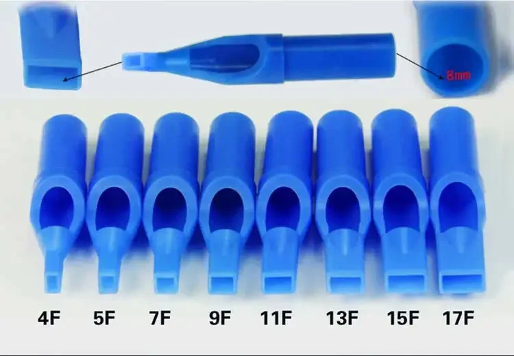 50pcs 3/5/7/9/11/13FT Blue Sterile Disposable Tattoo Machine Gun Nozzle Tips Needle Tube For Tattoo Gun Needle Ink Cup Grip Kits