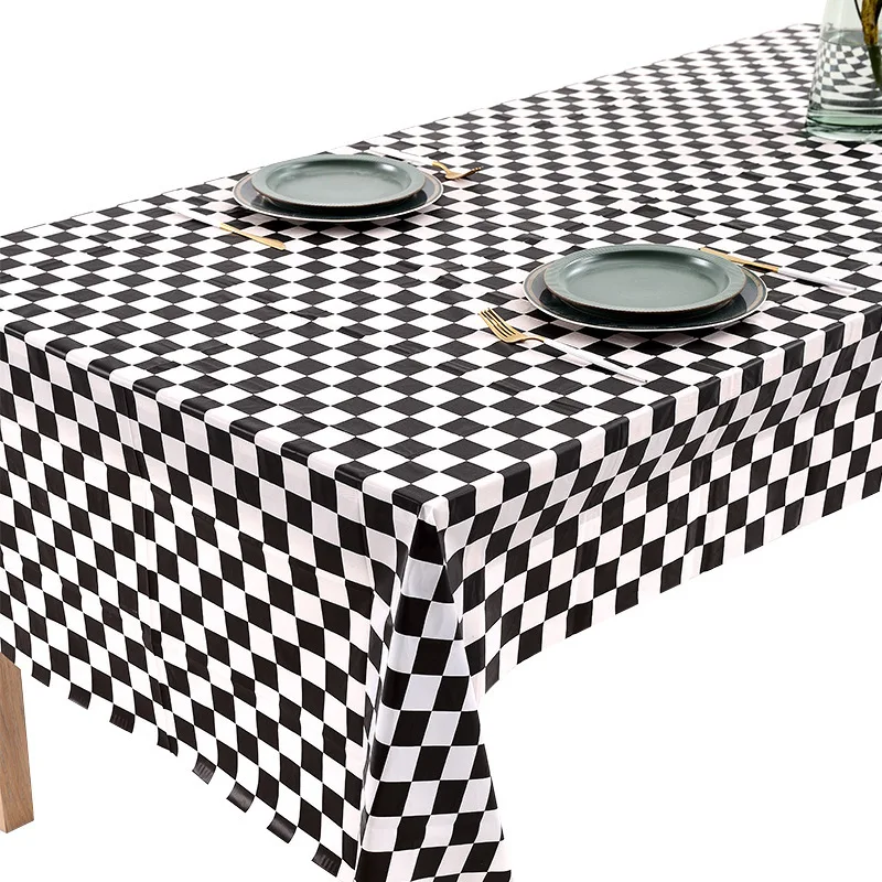 1 set of 137x274cm black white tablecloth racing motorcycle theme party disposable tablecloth plate cup birthday party supplies