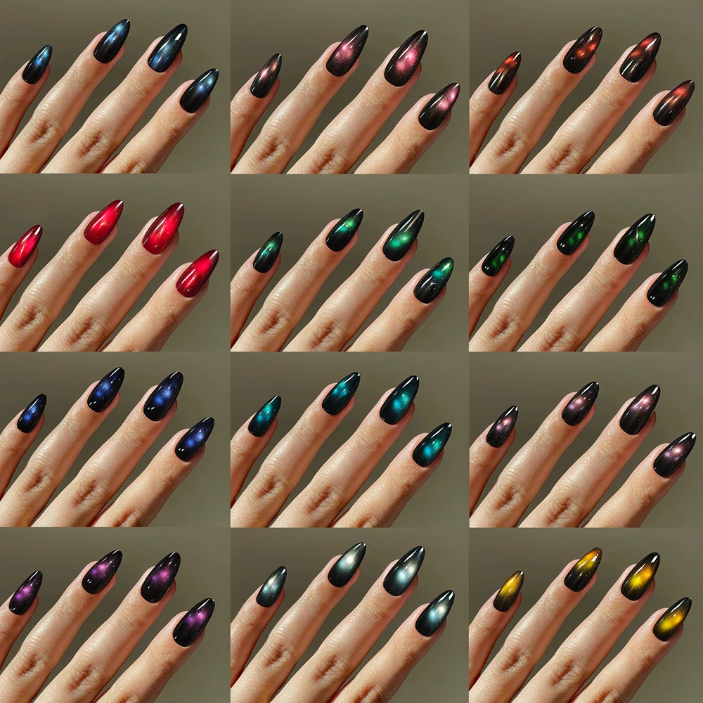 

288 pieces (12 different colors) Y2K long almond-shaped glass bead cat-eye nail art pieces set, giving your nails a fresh look.