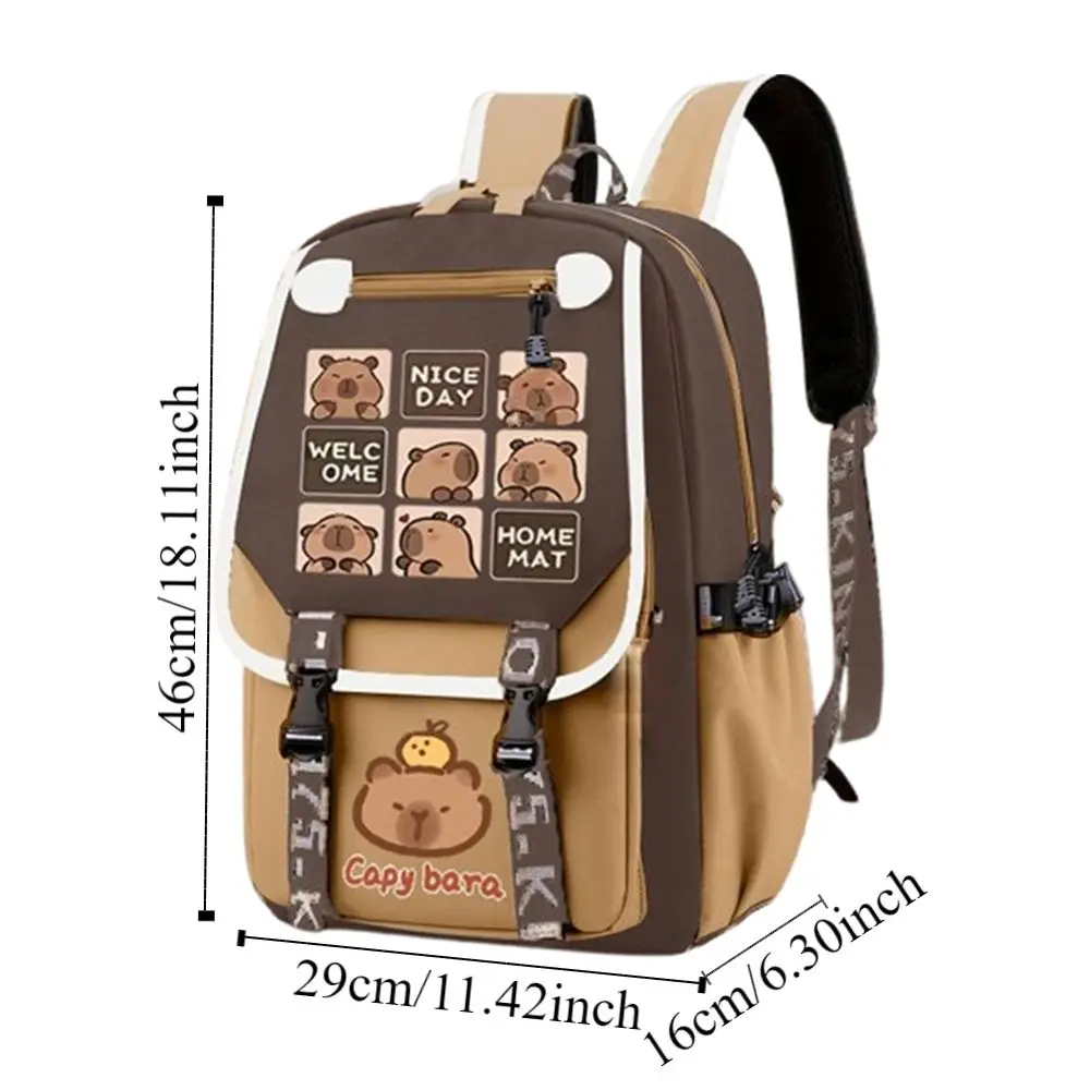 Multi-Compartment Capybara Backpack Waterproof Large Capacity Cartoon Animal School Bag Lightweight Wide Straps