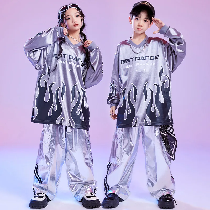 Children Ballroom Hip Hop Dance Costumes For Girls Loose T-Shirts Black Cargo Pants Streetwear Boys Jazz Clothes