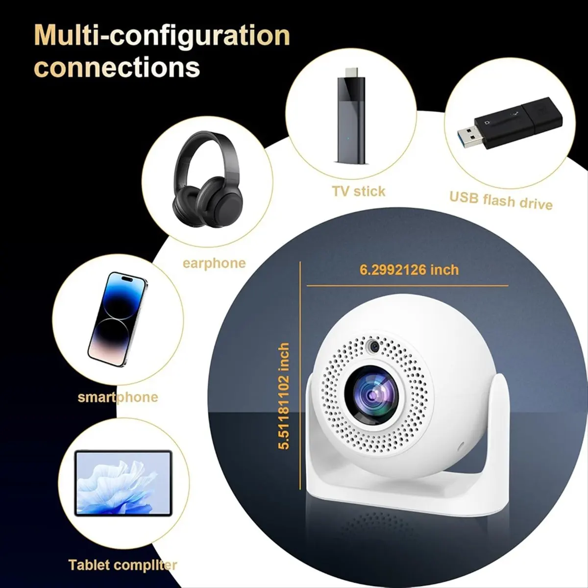 4K Electric Auto Focus WiFi HD Android Smart Mini Projector Indoor Movie Projector with WiFi and Bluetooth US Plug