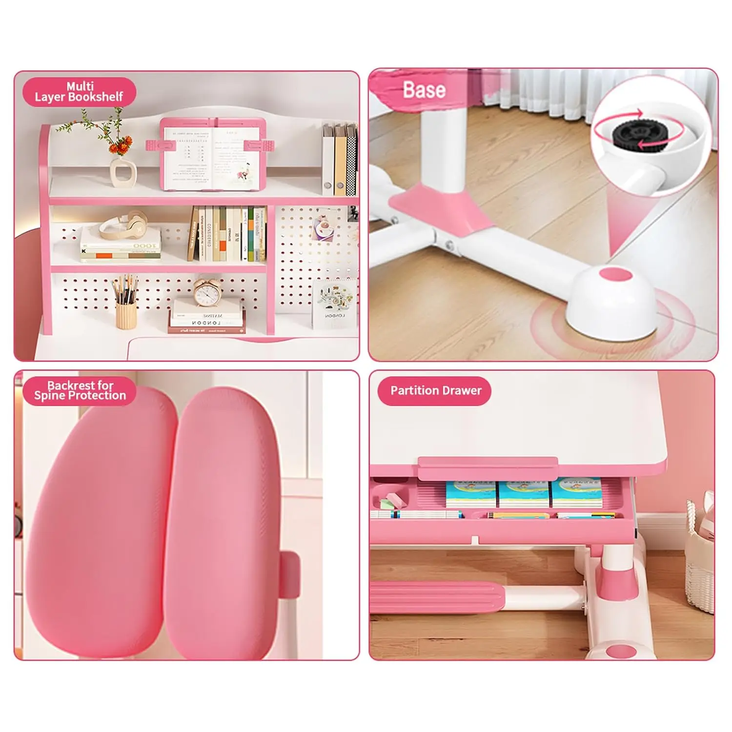 Height Adjustable Kids Study Desk Set Ergonomic Tiltable Desktop Crank Drawer Bookstand for Children 3-12, Customized image 4