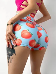 Fruit print peach hip fitness short women s dopamine bright color yoga pants hot girl sweatpants