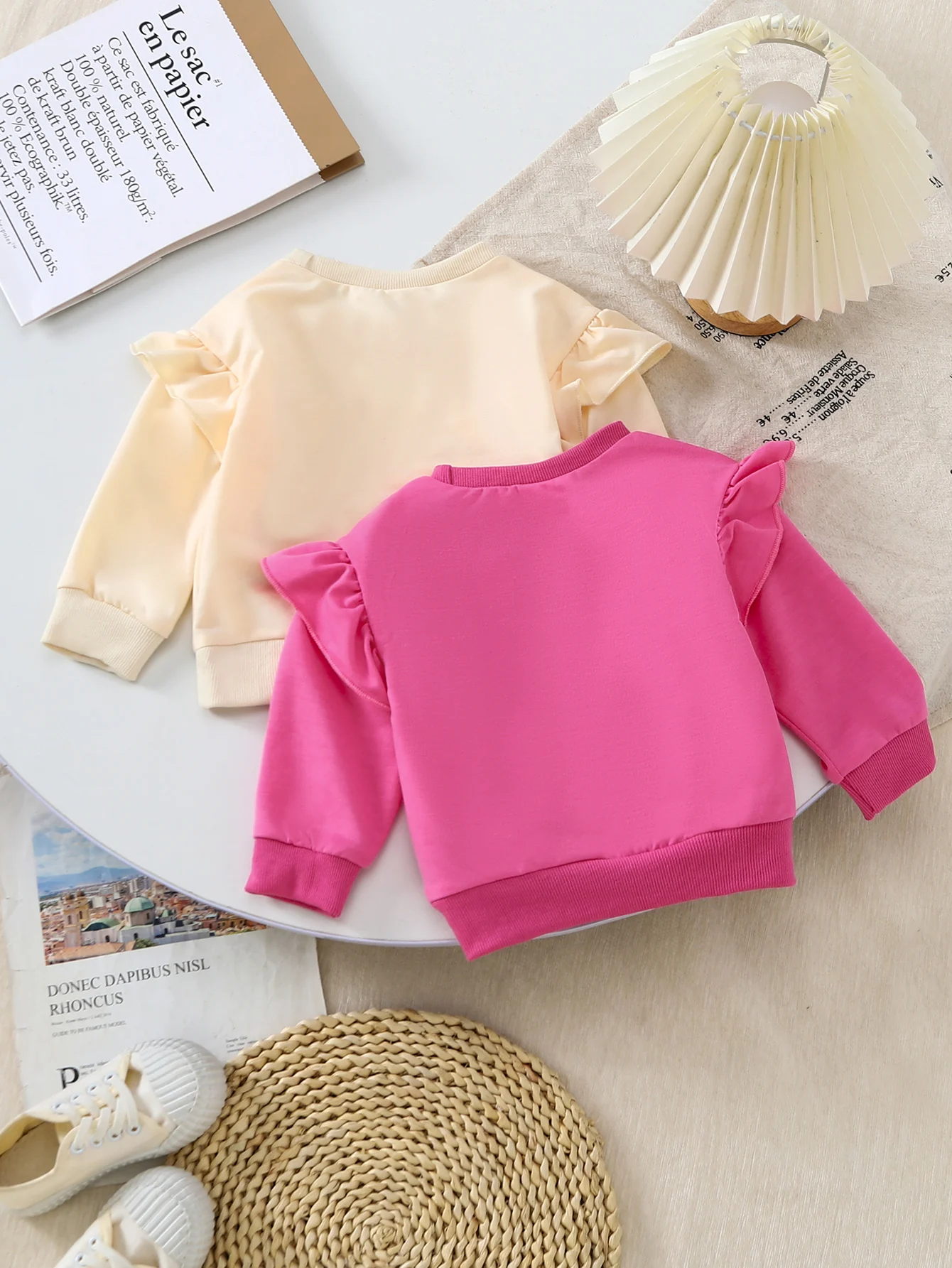 Sweet Heart Pattern Girl's Sweatshirt Ruffle Sleeve Design Soft Comfortable Easy to Wear Children's Clothing Kids' Love Print