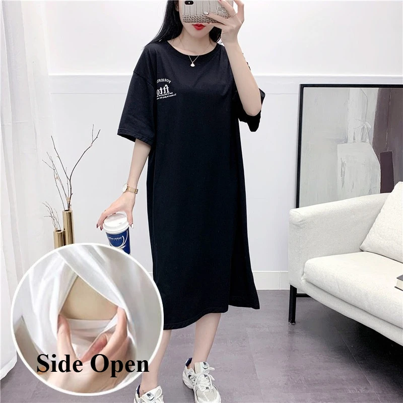 Breastfeeding Dress Summer Home Clothes Women Maternity Nursing Gown Pregnant Side Open Loose Feeding Clothing Pregnancy Tops