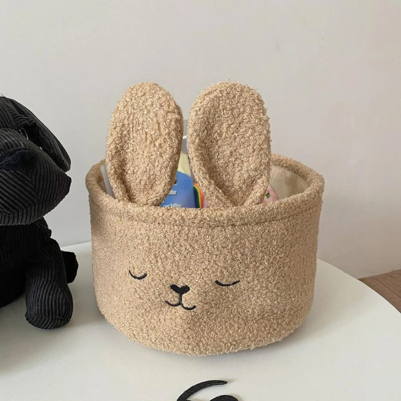 Cute Rabbit Embroidery Storage Bag Three-D Plush Rabbit Ears Baby Diaper Clothes Toys Organizer Bag Multi-Purpose Storage Basket