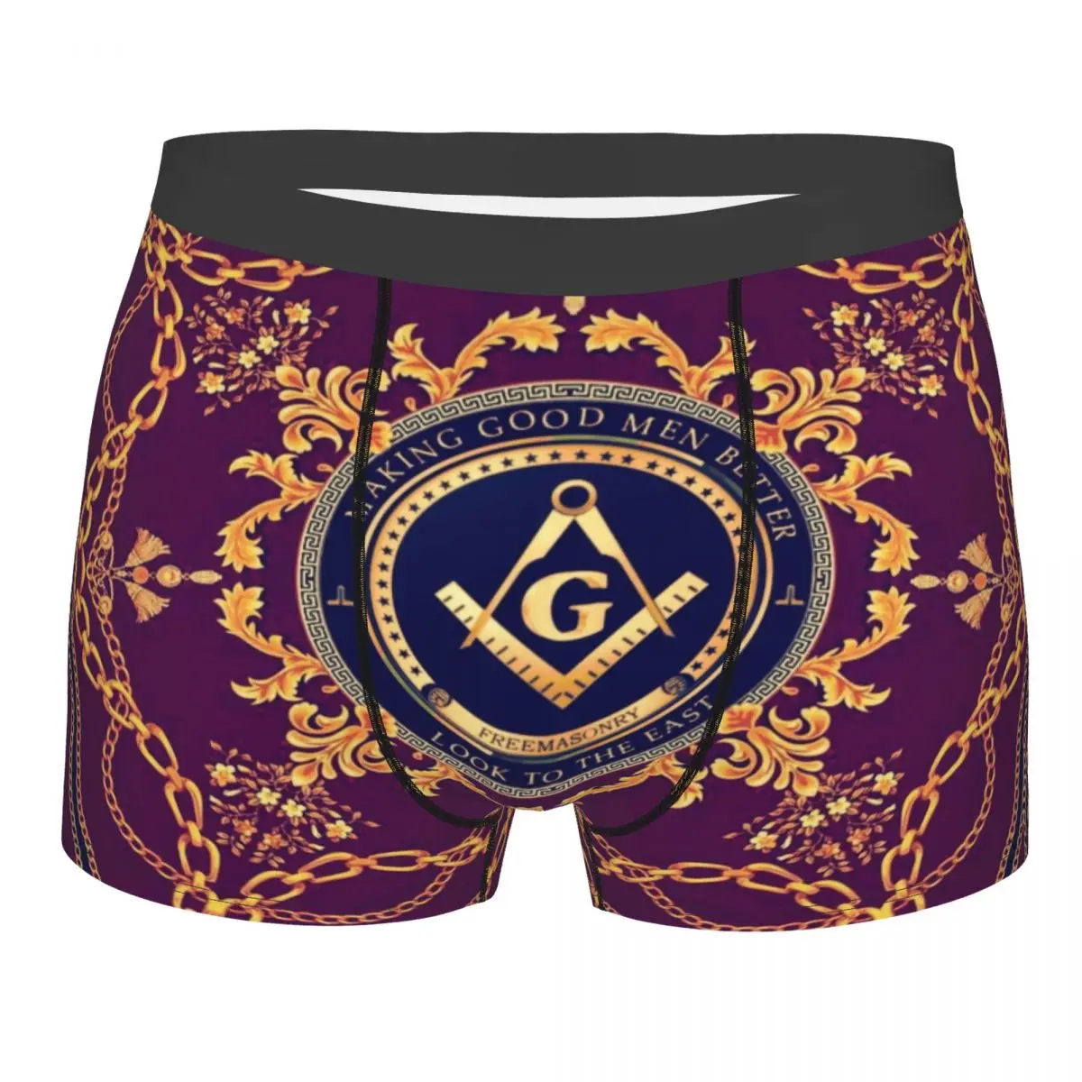 Custom Fashion Freemason Baroque Design Boxers Shorts Panties Male Underpants Breathable Masonic Mason Briefs Underwear