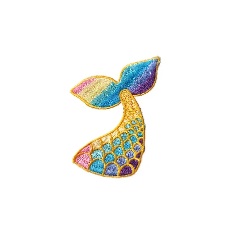 Colorful Mermaid Tail Embroidery Patch Fairy Fish Tail Badge Stick-on Appliques Cartoon Cloth Stickers for Girls T-shirt Bag DIY