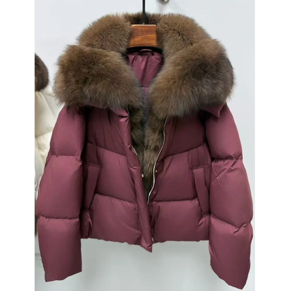 

2025 Winter Women's Down Jacket, Satin, Large Fur Collar, Zipper, Casual Women's Outerwear, Y2K New Fashion, High-Quality Coat