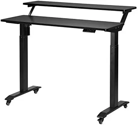 

- 2 Tier Electric Height Adjustable Standing Desk with Wheels, Electric Mobile Standing Workstation, Sit Stand Desk Office Desk