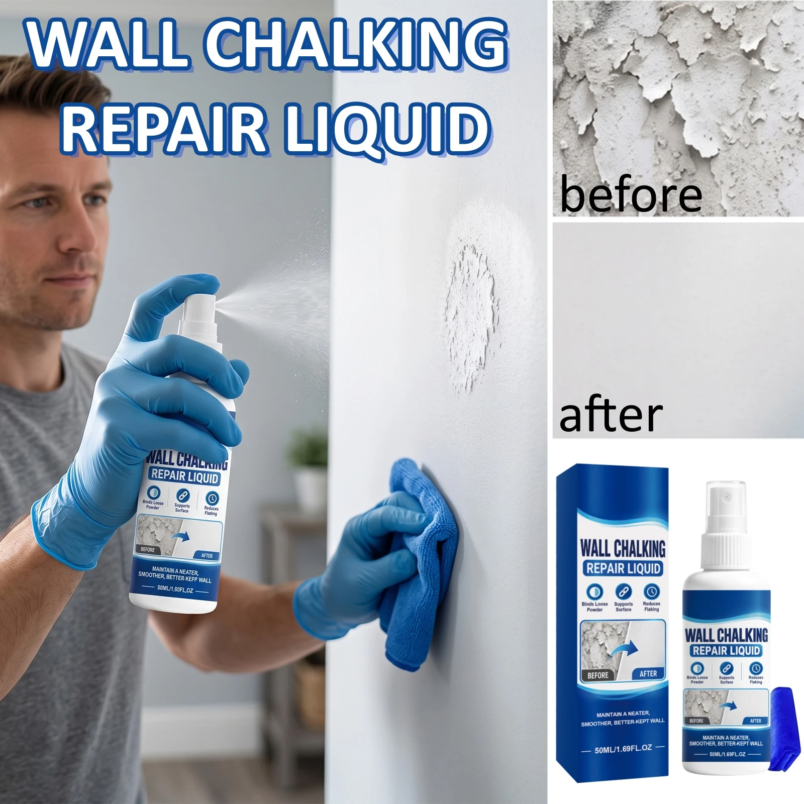 Wall Chalking Repair Spray Liquid Stabilize Flaky Plaster Surface For Interior Drywall Renovation Peeling Wall Reinforcing Agent