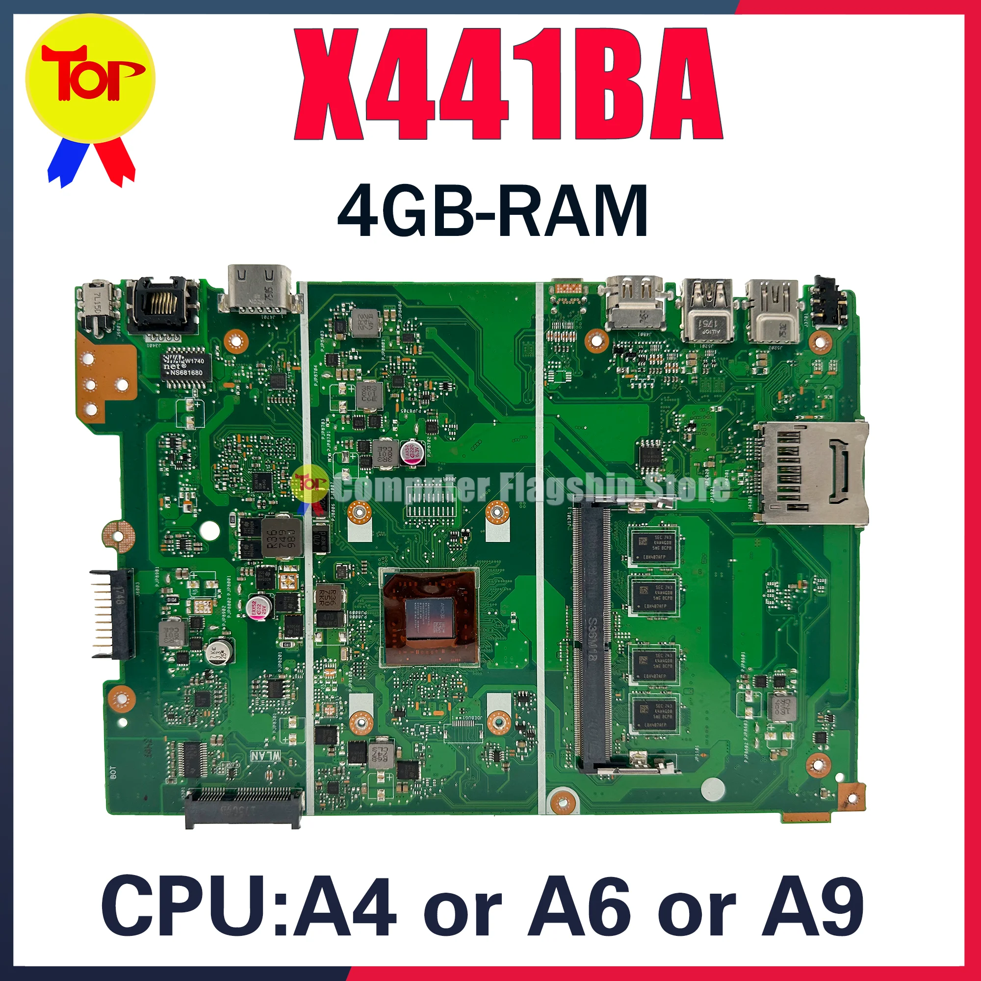 KEFU X441BA Laptop Motherboard For ASUS VivoBook Max X441BA X441 X441B Mainboard With A4-9125 A6-9220 A6-9225 A9-9420 4GB-RAM