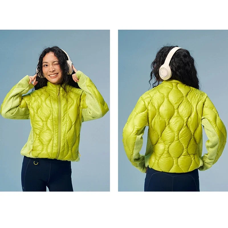 Lightweight Seamless Down Hybrid Jacket – 90% Down Fill 10D Nylon Blend with Stretch Knit Panels for Active Winter Wear