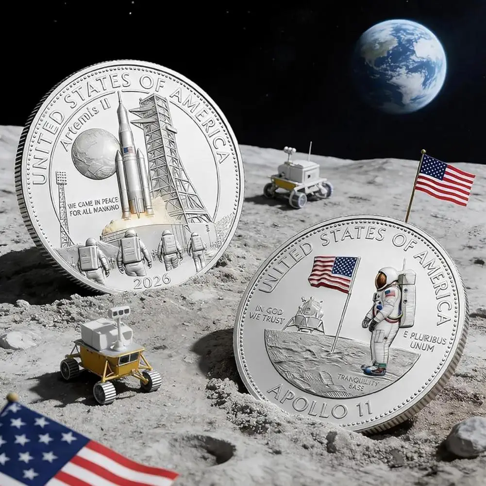 ArtemisII Commemorative Coin Double-Sided Astronaut Challenge Coin U.S. Landing Space Exploration Souvenir Patriotic Gifts for A