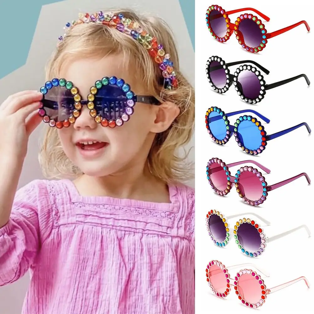 Children Summer New Fshion Sunglasses Shiny Crystal Round Sun Glasses Shades Kids Colorful Rhinestone Eyewear UV400 Goggles