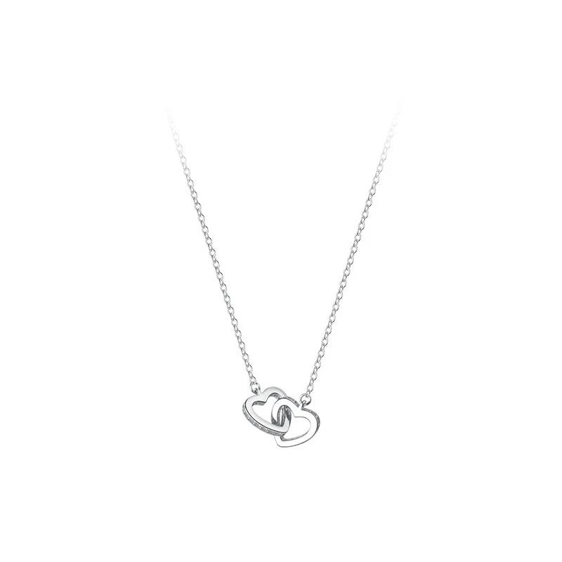 WOOZU 925 Sterling Silver Romantic Simple Shiny Zircon Love Heart Necklace for Women Daily Life Chain Trendy Jewelry Accessories