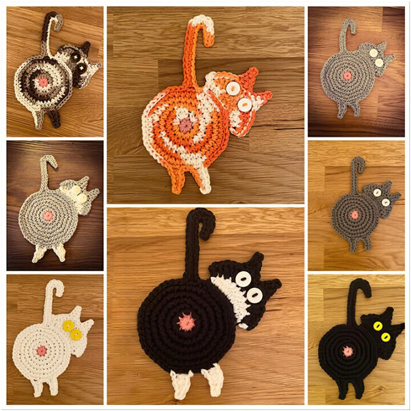 Funny Coaster High Temperature Resistant Easy To Clean Reused Various Styles Wear-resistant Heat Insulation Cloth Cat Butt Coast