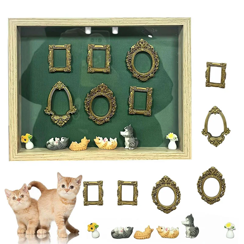 Mini-Museum-Fotoalbum Kreatives Erinnerungs-Schattenbox-Display-Set mit Goldrahmen-Figuren für Hochzeitstag, Valentinstag