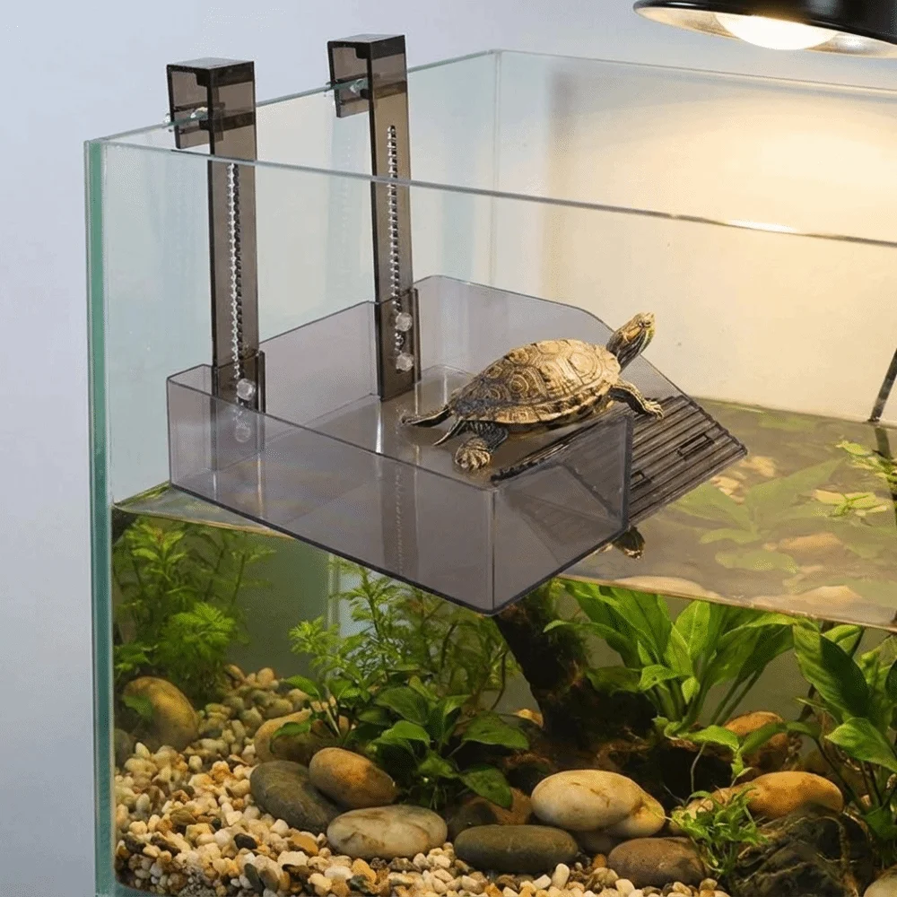 Plastic Turtle Basking Platform Height Adjustable Non-Slip Turtle Climbing Slope Sun Drying Dock Suction Cup Reptile Ramp